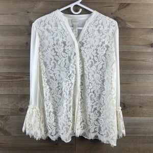 Chicos Womens Blouse Lace Bell Sleeve Button Up Boho‎ Romantic Coquette 1 Medium